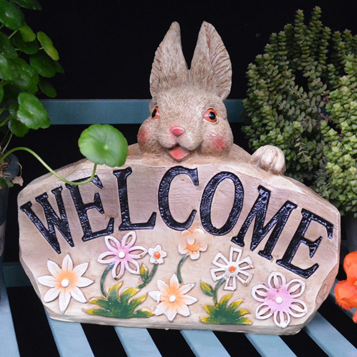ウサギと人形のウェルカムボード ウェルカムボード インテリア うさぎ 庭 デート WELCOME うさぎ